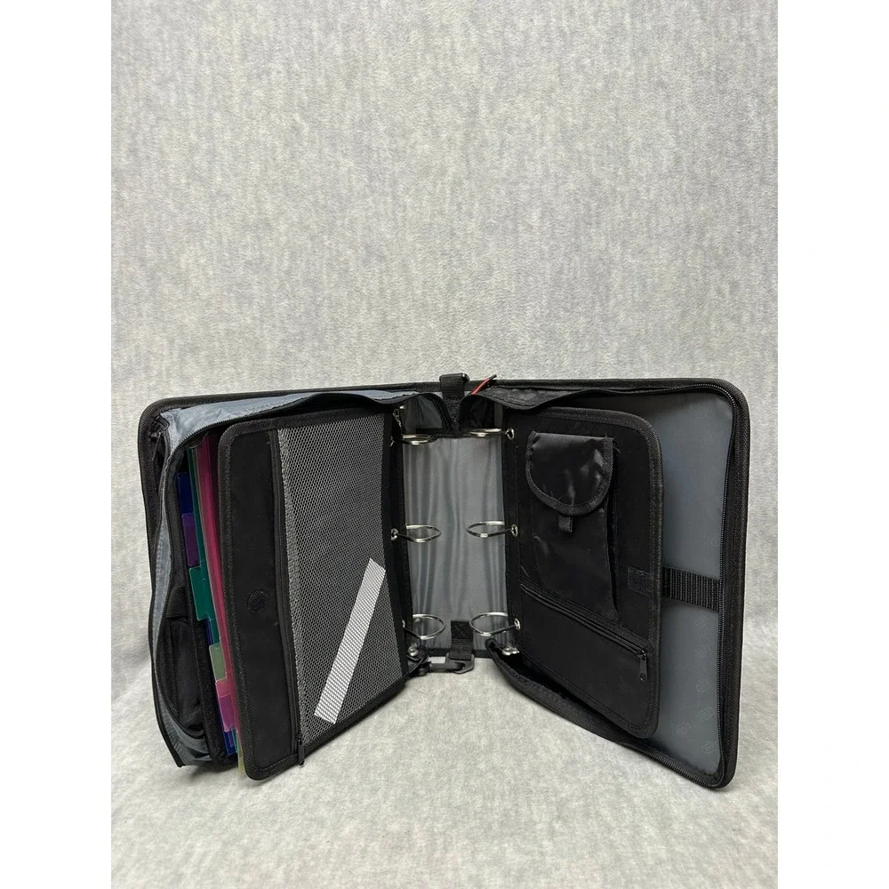 Case-it Zipper Binder Black Gray 3 Ring Expandable Shoulder Strap Handle